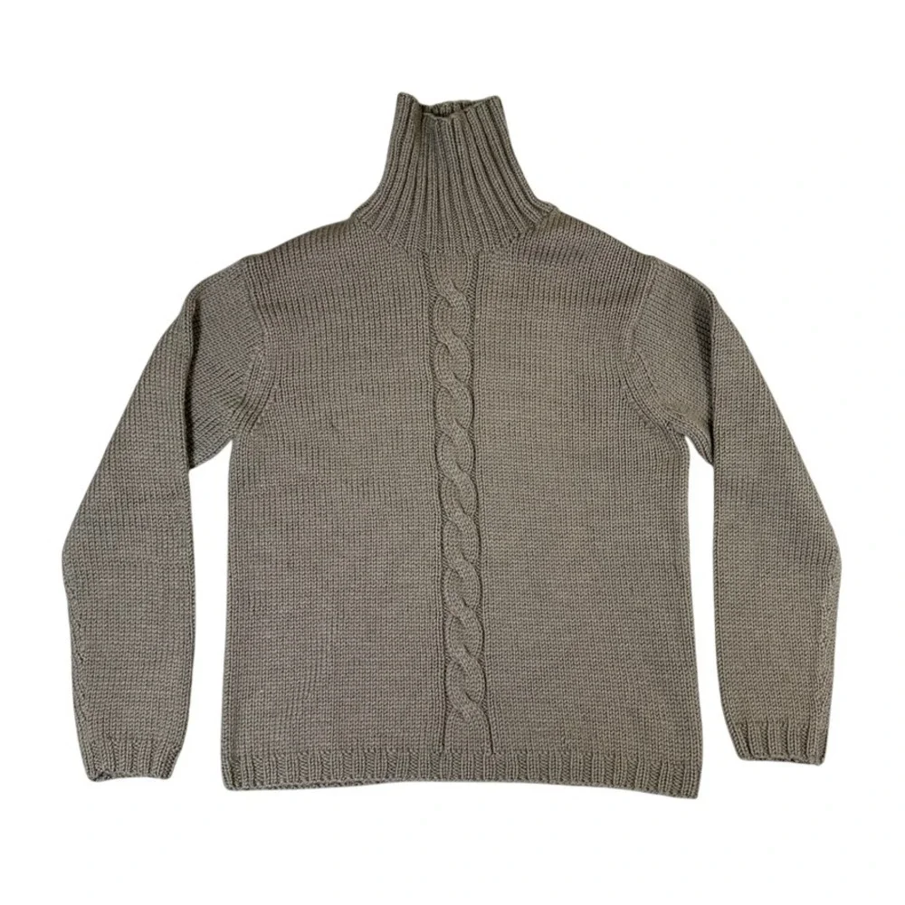 Banana Republic Factory Wool Turtleneck Sweater Taupe Brown Cable Knit Mens L